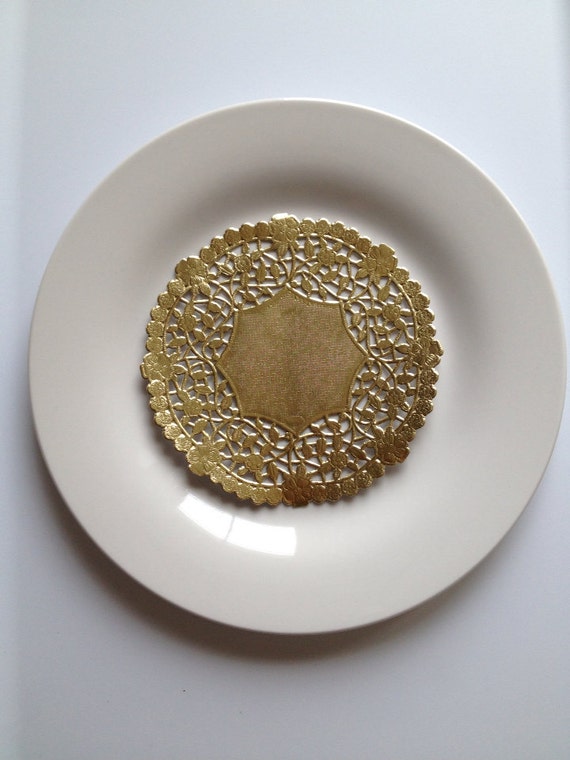 24 gold paper doilies, 6 inch ornate gold doilies, used for table decor, desserts, cards, packaging, wedding favors, party decor Il_570xn