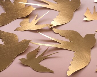 Metallic Rose Gold 3d Paper Wall Birds, 3d paper wall art, nursery decor