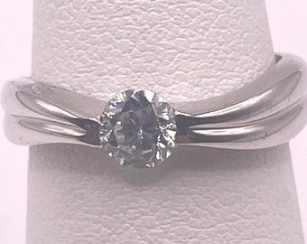 Cubic Zirconia Solitaire Ring, 925 Sterling Silver Rhodium Plated, Engagement Style, Size 6.75
