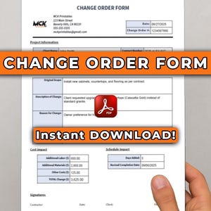 Fillable Change Order Form: Contractor PDF Template (Instant Download