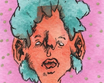 ACEO - Bertholemew - 2.5 x 3.5 inch Ink Pen and Marker Art Card