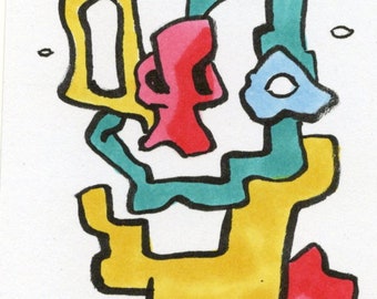 ACEO Original Art "Pieced Up" expressionism figurative portrait art card ooak Kiefer Moore