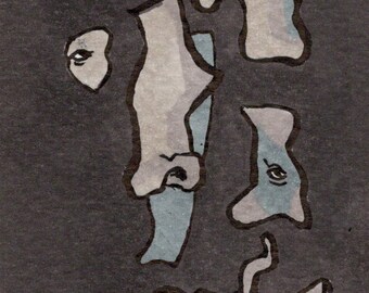 ACEO Original Art "Stone" cubism abstract expressionism art card Kiefer Moore