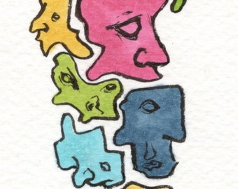 ACEO Original Art "Barrel of Monkeys" cubism abstract expressionism art card Kiefer Moore