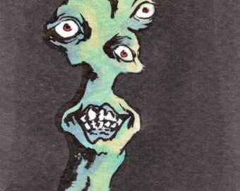ACEO - Where It's Dark it's Slimey - 2.5 x 3.5 inch Ink Pen and Marker Art Card