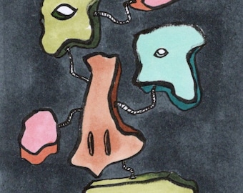 ACEO Original Art "Beetlejuice" expressionism figurative portrait art card ooak Kiefer Moore