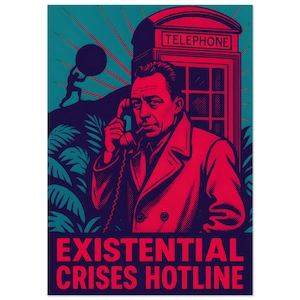 Existentiella kriser Hotline Originalaffisch || Nyhet Albert Camus-tryck || Rolig filosofisk väggkonst || Neo-vintage väggdekoration presentidé