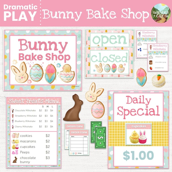 Easter Bakery and Milkshake Stand Dramatic Play | Bunny Bake Shop Pretend Play