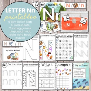 Letra N / Imprimibles para preescolar, prekínder y jardín de infantes, plan de estudios de educación en el hogar, planes de lecciones, letra de la semana