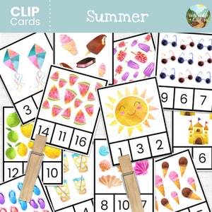 Conteo de pinzas para la ropa y tarjetas con clips / Actividad matemática para preescolar y jardín de infantes / Juegos de educación en el hogar / Sentido numérico y correspondencia uno a uno