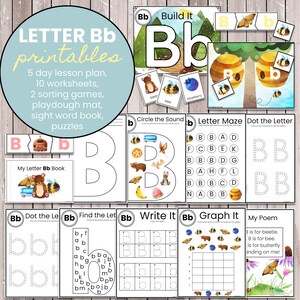 Imprimibles para preescolar y educación en el hogar Letra B / Plan de estudios, plan de lección y hojas de trabajo / Actividades de la letra de la semana Open and Go / Baja preparación