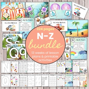 Alphabet N-Z Bundle |  Preschool, Pre-K, Kindergarten Homeschool Curriculum, Lesson Plans, Worksheets, Digital Printables