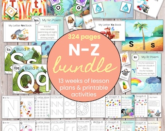 Alphabet N-Z Bundle |  Preschool, Pre-K, Kindergarten Homeschool Curriculum, Lesson Plans, Worksheets, Digital Printables