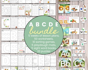 BUNDLE: Letters A B C D E | Letter of the Week | Homeschool Activities | Letter Sounds, Handwriting, Fine Motor, and Letter Recognition