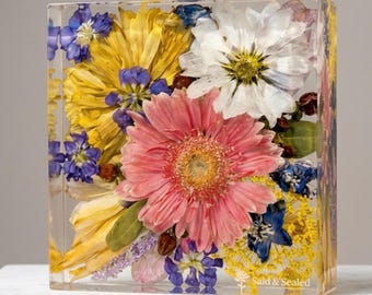 Wedding Bouquet Preservation Resin Block - Custom Flower Preservation Square Cube - Bridal Bouquet Keepsake - 3D Floral Resin Block Art