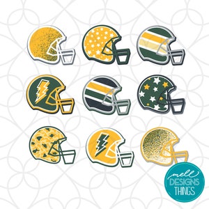 Green & Gold Football Helmets Design | PNG File, Sublimation Design, Digital Download, T-shirt Design