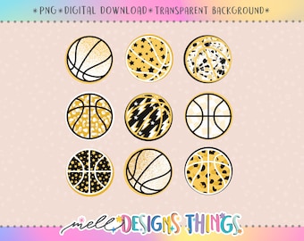Gold and Black Basketball PNG | Sublimation Design (Digital Download)