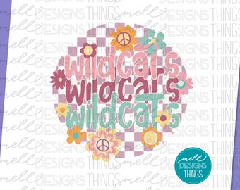 Wildcats Retro Floral Graphic / Archivo PNG, Diseño de sublimación, Descarga digital, Diseño de camiseta