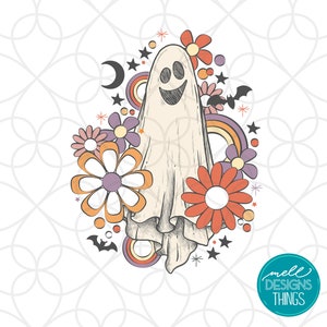 Retro Flower Ghost PNG | Sublimation T-shirt Design (Digital Download)