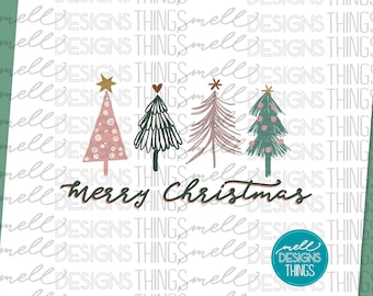 Merry Christmas Boho Trees Graphic | PNG File, Sublimation Design, Digital Download, T-shirt Design