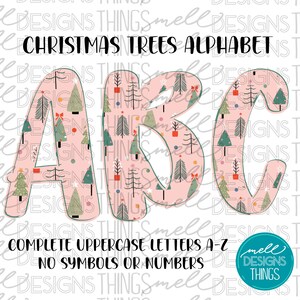 Pink Christmas Trees Alphabet Set | PNG Files, Alphabet bundle, Sublimation Design, Upper Case Alphabet