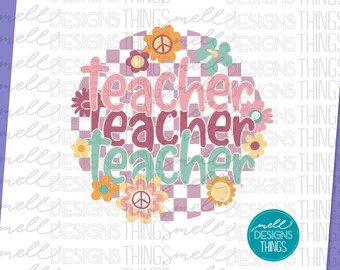 Teacher Retro Floral Graphic | PNG File, Sublimation Design, Digital Download, T-shirt Design