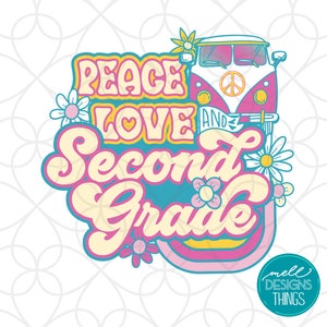 Peace, Love & Second Grade - Back to School Design | PNG File, Sublimation Design, Digital Download, T-shirt Design