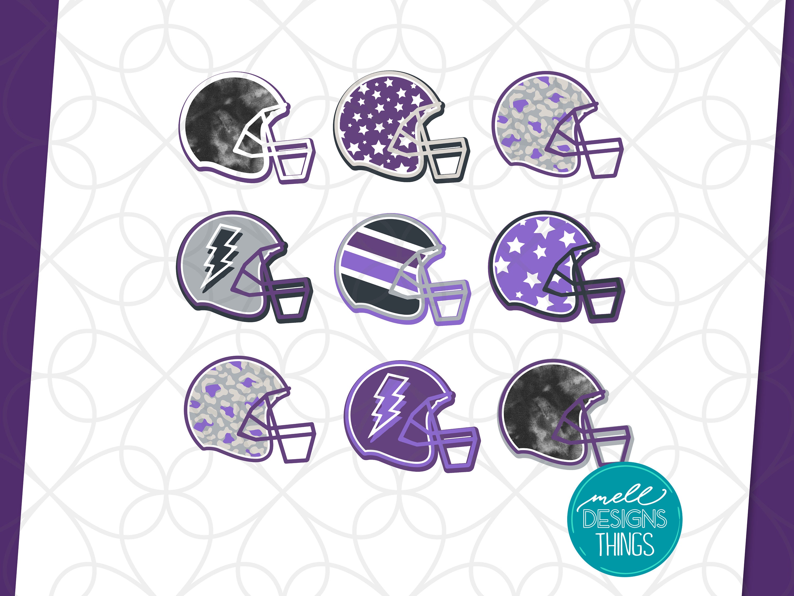 Purple Football Helmets Design PNG File, Sublimation Design, Digital