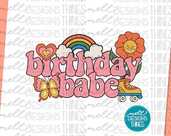 Retro Birthday Babe PNG | Sublimation Design (Digital Download)