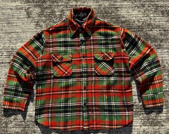 Vintage 1980s JC Penney Wool Blend Plaid Shirt Jacket Red Green Tartan Workwear