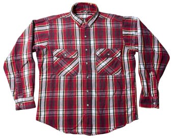 Vintage Five Brother Flannel Shirt Red Button up Made in USA Sz