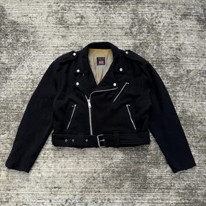 Vintage 1970s Artificial Eye London Wool Biker Jacket – Made in Great Britain Cropped Motorcycle Style