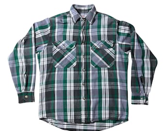 Vintage 1980s Private Property Plaid Flannel Shirt Made in USA Distressed Workwear
