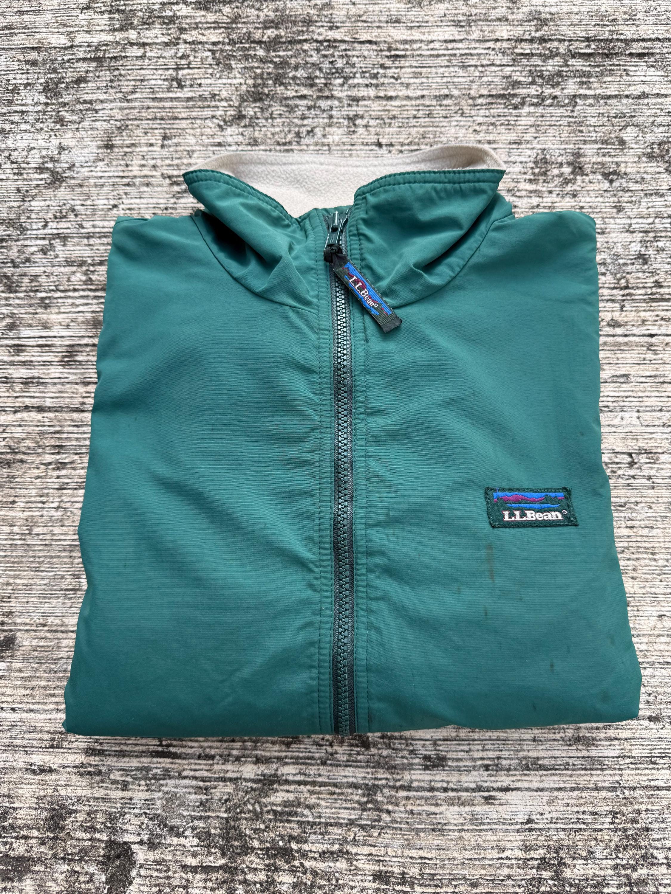 Vintage LL Bean Three-season Jacket Green Fleece Lined Zip up Made 