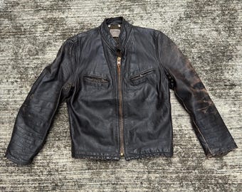 L/XL Vintage 60s 70s Lesco Brown Leather Motorcycle Jacket Cafe