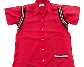 1960s-70s White and Red Hilton Bowling Shirt / Medium / 15.5