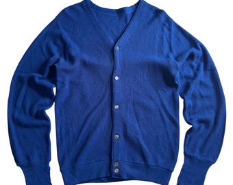 Vintage 1960s–70s Orlon Acrylic Knit Blue Cardigan Made In Usa