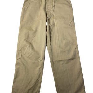 Vintage Brents chinobyxor med knappgylf, tillverkade i USA, kakifärgade arbetsbyxor från 1970–80-talet