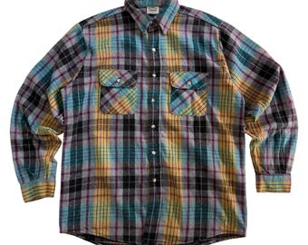 Vintage 90s Five Brother Plaid Flannel Shirt, Thick Woven Cotton