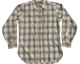 Camisa xadrez cinza ferrugem Pendleton vintage dos anos 1960