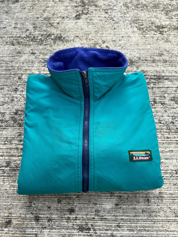 Vintage LL Bean Warm-up Jacket – Made in USA Teal Nylon With Blue 