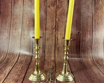 Vintage Solid Brass Candlesticks Pair Made in India - Taper Candle Holders T