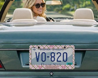 Copertura targa a quadri, stile preppy, femminile, civettuola, portatarga per auto, copri targa alla moda da donna