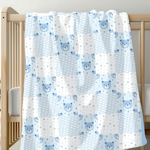 Personalized Cute Smiling Bear Patchwork Baby Toddler Blanket Custom Name Baby Shower Gift Blanket Quilt Pattern Crib Bedding Infant Nursery