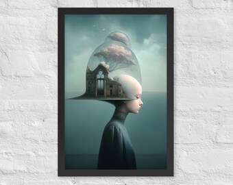 Framed Wall Art Surreal Girl Cloud AI Art Wall Decor - Posters for Room Aesthetic Bedroom Apartment Living Room Decor 12x18 in. DaaleelaB