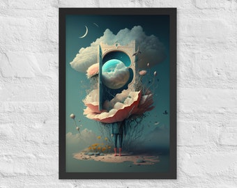 Framed Wall Art Surreal Moon AI Art Wall Decor - Posters for Room Aesthetic Bedroom Apartment Living Room Decor 12x18 inches DaaleelaB