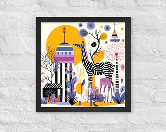 Wall Art Framed Colorful Zebra AI Art Wall Decor - Posters for Room Aesthetic Bedroom Apartment Living Room Decor 14x14 inches DaaleelaB