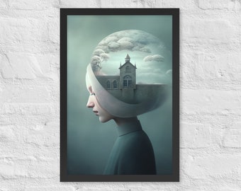 Framed Wall Art Surreal Window & Girl AI Art Wall Decor - Posters for Room Aesthetic Bedroom Apartment Living Room Decor 12x18 in. DaaleelaB