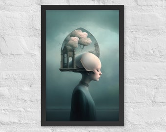 Framed Wall Art Surreal Cloud Girl AI Art Wall Decor - Posters for Room Aesthetic Bedroom Apartment Living Room Decor 12x18 in. DaaleelaB