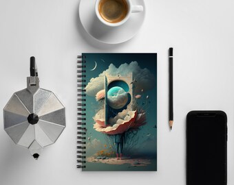 Spiral Notebook Journal Surreal Moon AI Art - Small Notebook Aesthetic Travel Journal Cute Stationary for Office 5.5x8.5 in. DaaleelaB